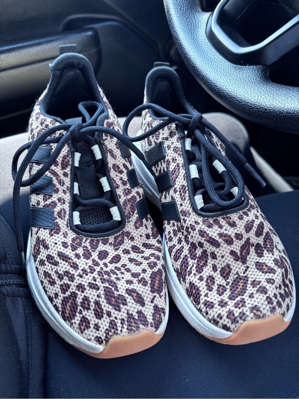 Adidas Girls Leopard-Print Athletic Sneakers - Black & Brown size 2.5